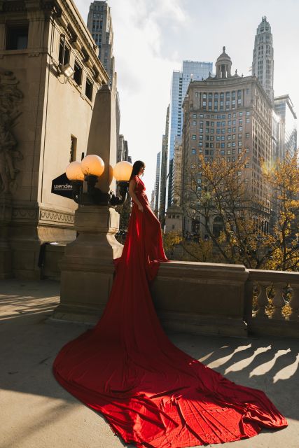 Chicago Luxury Flying Dress Photoshoot - Stop 1: The Chicago Theatre for iconic portraits
